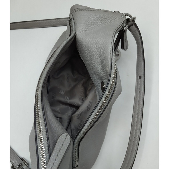 Michael Kors Gray Pebbled Leather Double Zipper Crossbody Shoulder Bag - Picture 15 of 16